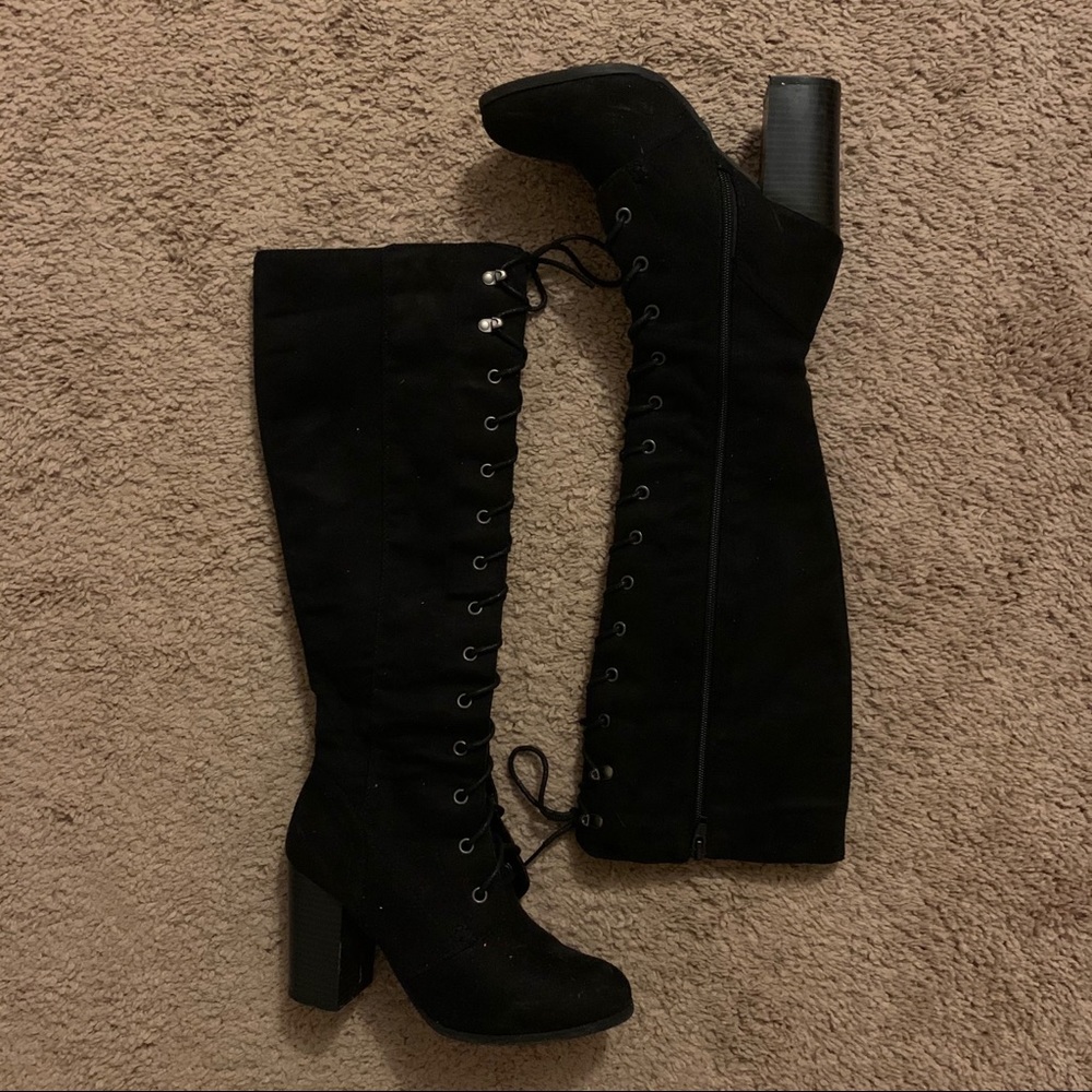 Lace-up Knee High Heeled Boots